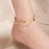 Retro Beach Style Multi Layer Stacked Tassel Geometric Five Pointed Star Pendant Titanium Steel Electroplated Metal Anklet