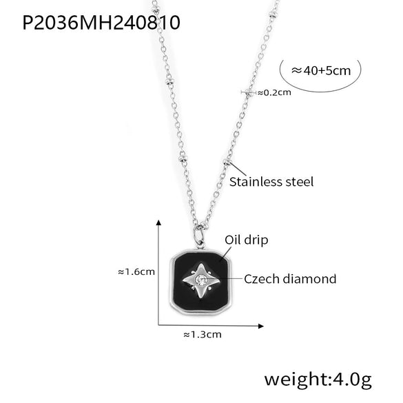 Retro Black Acrylic Oil Drop Diamond Star Square Necklace For Women Stainless Steel Gold Plated Geometric Pattern Electroplated