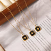 Retro Black Acrylic Oil Drop Diamond Star Square Necklace For Women Stainless Steel Gold Plated Geometric Pattern Electroplated