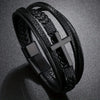Retro Black Cross Multilayer Handwoven Leather Men's Bracelet