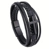 Retro Black Cross Multilayer Handwoven Leather Men's Bracelet