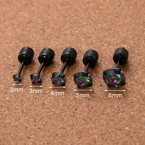 Retro Black Stainless Steel Inlaid Colorful Dream Zircon Geometric Electroplated Women's Ear Bone Nail Cartilage Puncture Earrings