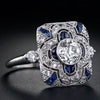 Retro Blue And White Zircon Constellation Ring Electroplated Metal Cartoon Style Fashion Jewelry For Unisex