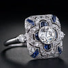 Retro Blue And White Zircon Constellation Ring Electroplated Metal Cartoon Style Fashion Jewelry For Unisex