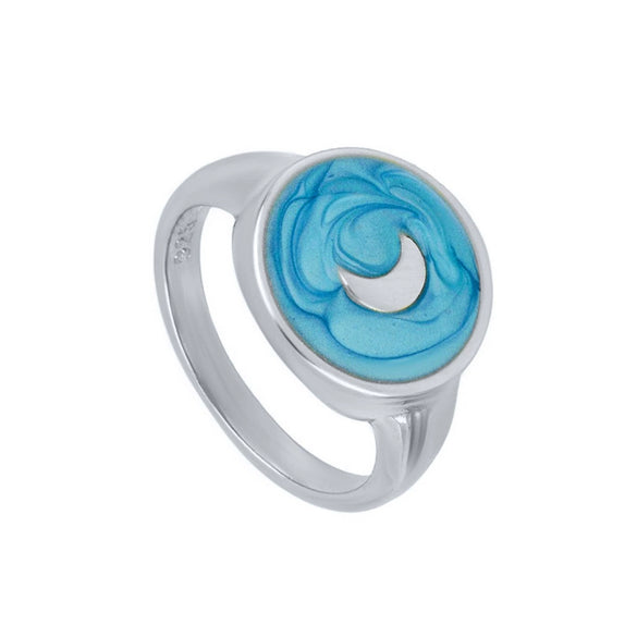 Retro Blue Enamel Moon Copper Ring Geometric Electroplated Fashion Jewelry For Women