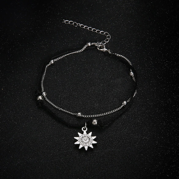 Retro Bohemian Alloy Multilayered Beads Chain Anklet With Elephant And Sun Design For Unisex