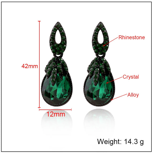 Retro Bohemian Dark Green Crystal Drop Earrings For Women Alloy Water Drop Dangle Earrings