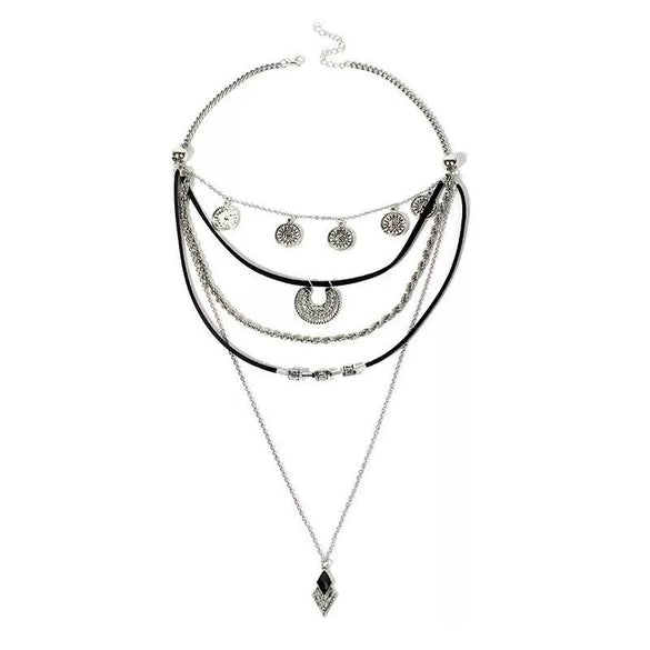 Retro Bohemian Geometric Pendant Necklace With Electroplated Alloy Layered Chain Jewelry For Women And Men