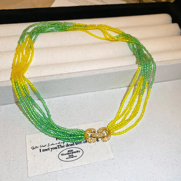 Retro Bohemian Letter Artificial Crystal Copper Beaded Crystal Zircon Women'S Necklace