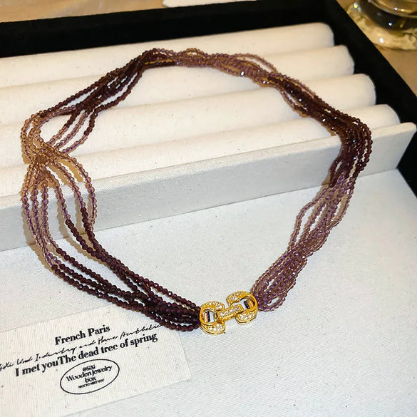 Retro Bohemian Letter Artificial Crystal Copper Beaded Crystal Zircon Women'S Necklace