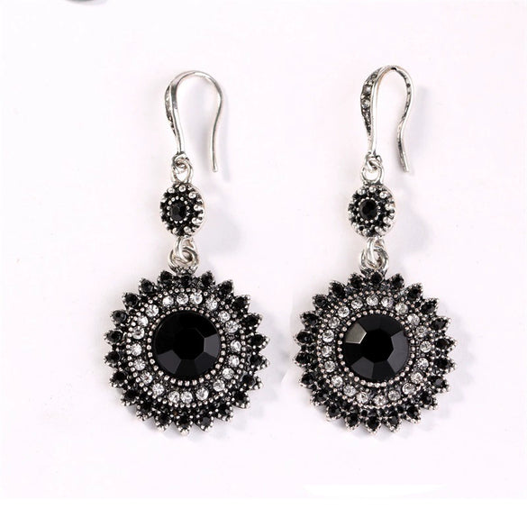 Retro Bohemian Sunflower Alloy Earrings With Diamond Cut Finish Floral Statement Drop Earrings