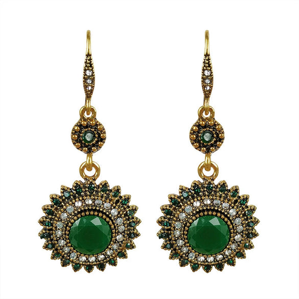 Retro Bohemian Sunflower Alloy Earrings With Diamond Cut Finish Floral Statement Drop Earrings