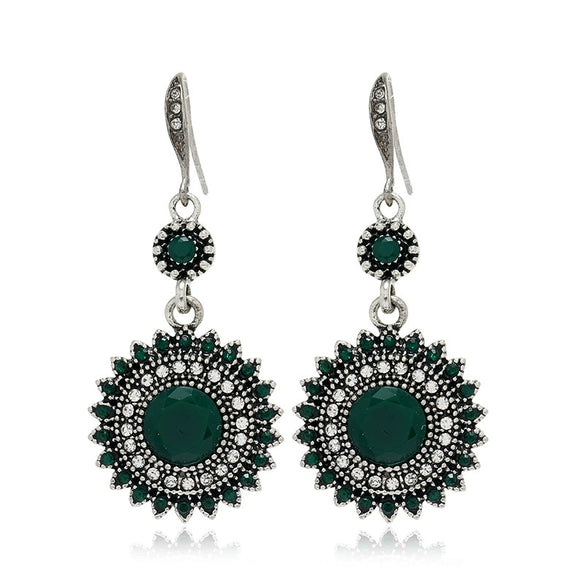 Retro Bohemian Sunflower Alloy Earrings With Diamond Cut Finish Floral Statement Drop Earrings