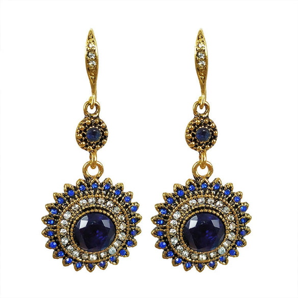 Retro Bohemian Sunflower Alloy Earrings With Diamond Cut Finish Floral Statement Drop Earrings