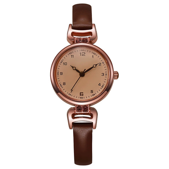 Retro British Style Women's Exam Watch Alloy Case Imitation Leather Strap Stainless Steel Buckle Round Dial