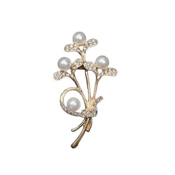 Retro Brooch Zinc Alloy Crystal Pearl Flower Diamondencrusted Electroplated Clothing Accessories