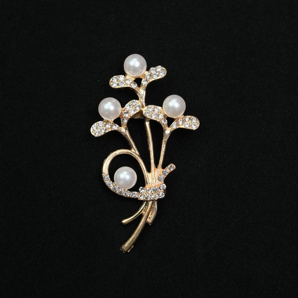 Retro Brooch Zinc Alloy Crystal Pearl Flower Diamondencrusted Electroplated Clothing Accessories
