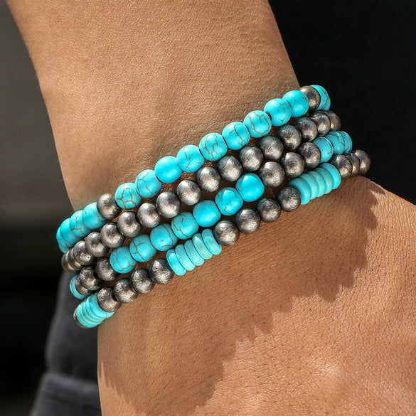 Retro Brushed Tin Ccb Pine Stone Handmade Geometric Bracelet Unisex