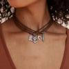 Retro Bull Head Cactus Cowboy Hat Beaded Ball Chain Necklace In Polished Alloy With Imitation Turquoise Pendant For Women