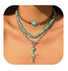 Retro Bull Head Cactus Cowboy Hat Beaded Ball Chain Necklace In Polished Alloy With Imitation Turquoise Pendant For Women