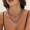 Retro Bull Head Cactus Cowboy Hat Beaded Ball Chain Necklace In Polished Alloy With Imitation Turquoise Pendant For Women