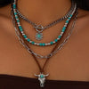 Retro Bull Head Cactus Cowboy Hat Beaded Ball Chain Necklace In Polished Alloy With Imitation Turquoise Pendant For Women
