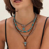 Retro Bull Head Cactus Cowboy Hat Beaded Ball Chain Necklace In Polished Alloy With Imitation Turquoise Pendant For Women