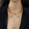 Retro Butterfly Double Layer Stacked Turquoise Titanium Steel Necklace For Women With Geometric Pattern And Electroplating Treatment