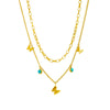 Retro Butterfly Double Layer Stacked Turquoise Titanium Steel Necklace For Women With Geometric Pattern And Electroplating Treatment
