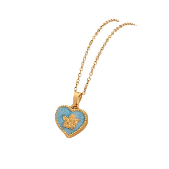 Retro Butterfly Heart Shape Pendant Necklace Fashion Angel Love Stainless Steel Clavicle Chain