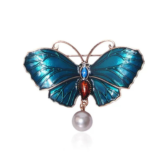 Retro Butterfly Imitation Pearl Alloy Rhinestone Women'S Brooches