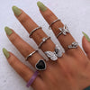 Retro Butterfly Ring Set Alloy Heart Shaped Electroplated Unisex