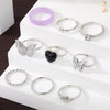 Retro Butterfly Ring Set Alloy Heart Shaped Electroplated Unisex