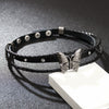 Retro Butterfly Women Choker Necklace With Rivet Metal And Pu Soft Leather Geometric Style