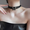 Retro Butterfly Women Choker Necklace With Rivet Metal And Pu Soft Leather Geometric Style