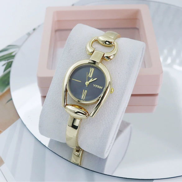 Retro Button Ring Women's Alloy Bracelet Watch Casual Fashion Quartz Round Dial