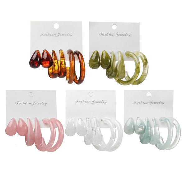 Retro C-Shape Transparent Earrings Set 3 Pairs Wholesale Gooddiy