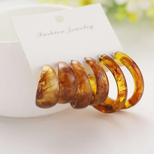 Retro C-Shape Transparent Earrings Set 3 Pairs Wholesale Gooddiy