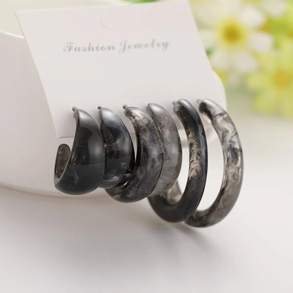 Retro C-Shape Transparent Earrings Set 3 Pairs Wholesale Gooddiy