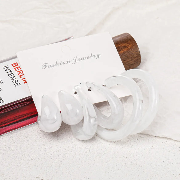 Retro C-Shape Transparent Earrings Set 3 Pairs Wholesale Gooddiy