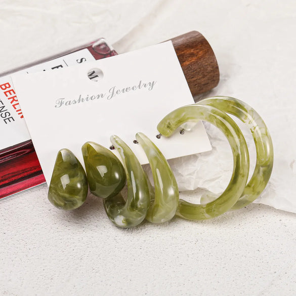 Retro C-Shape Transparent Earrings Set 3 Pairs Wholesale Gooddiy