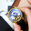 Retro Carved Doublesided Hollow Automatic Mechanical Men's Watch With Alloy Case Genuine Leather Strap And Mineral Reinforced Glass Mirror