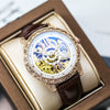 Retro Carved Doublesided Hollow Automatic Mechanical Men's Watch With Alloy Case Genuine Leather Strap And Mineral Reinforced Glass Mirror
