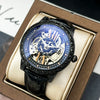 Retro Carved Doublesided Hollow Automatic Mechanical Men's Watch With Alloy Case Genuine Leather Strap And Mineral Reinforced Glass Mirror
