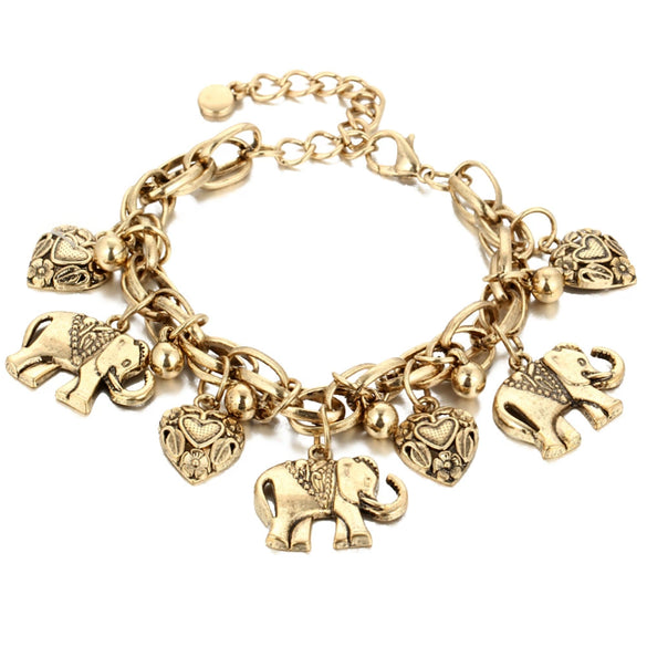 Retro Carved Elephant Alloy Anklet Bracelet For Women Electroplated Cartoon Character Jewelry