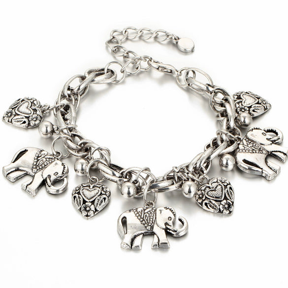 Retro Carved Elephant Alloy Anklet Bracelet For Women Electroplated Cartoon Character Jewelry