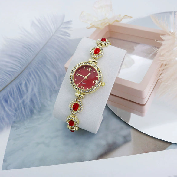 Retro Chalcedony Alloy Bracelet Watch For Women With Mineral Reinforced Glass Mirror And Jewelry Buckle