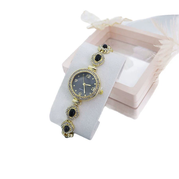 Retro Chalcedony Alloy Bracelet Watch For Women With Mineral Reinforced Glass Mirror And Jewelry Buckle