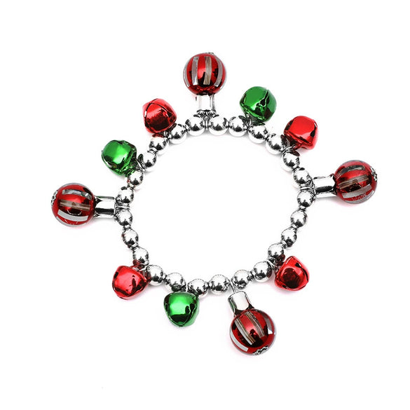 Retro Christmas Jewelry Set Alloy Necklace And Bracelet With Color Bell Electroplated For Women