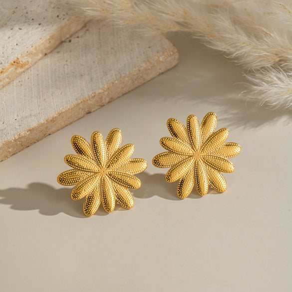 Retro Classic Literary Flower Petals Stainless Steel Earrings For Girls With Electroplating